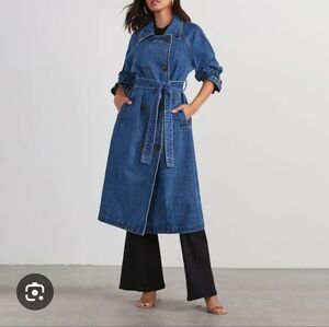 A Peach  Blue Denim Trench Coat